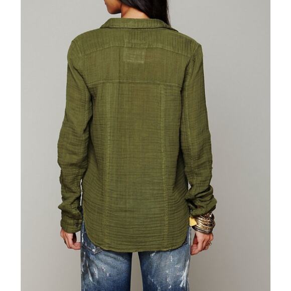 We The Free People Button Tunic Army Green Cotton Gauze Oversized Women Size SP - Picture 2 of 14